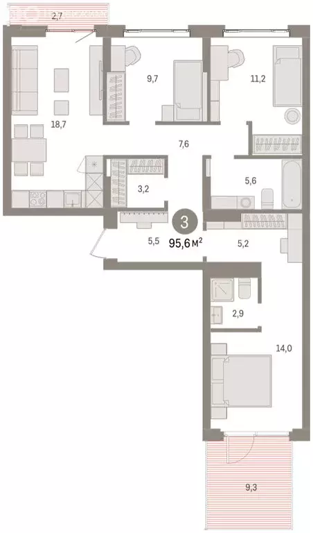 3-комнатная квартира: Екатеринбург, жилой район Сортировочный, ... - Фото 2
