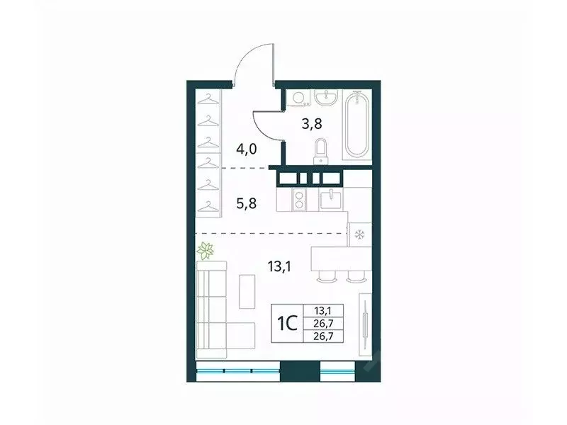 Студия Забайкальский край, Чита Хороший мкр, 15 (26.7 м) - Фото 1