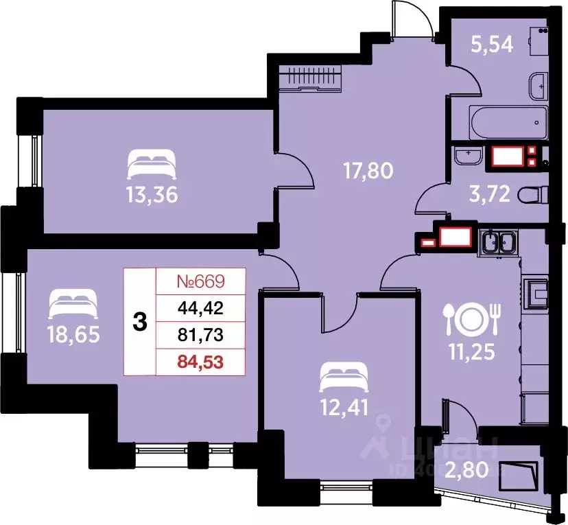 3-к кв. Калининградская область, Калининград ул. Гайдара, 94 (84.53 м) - Фото 0