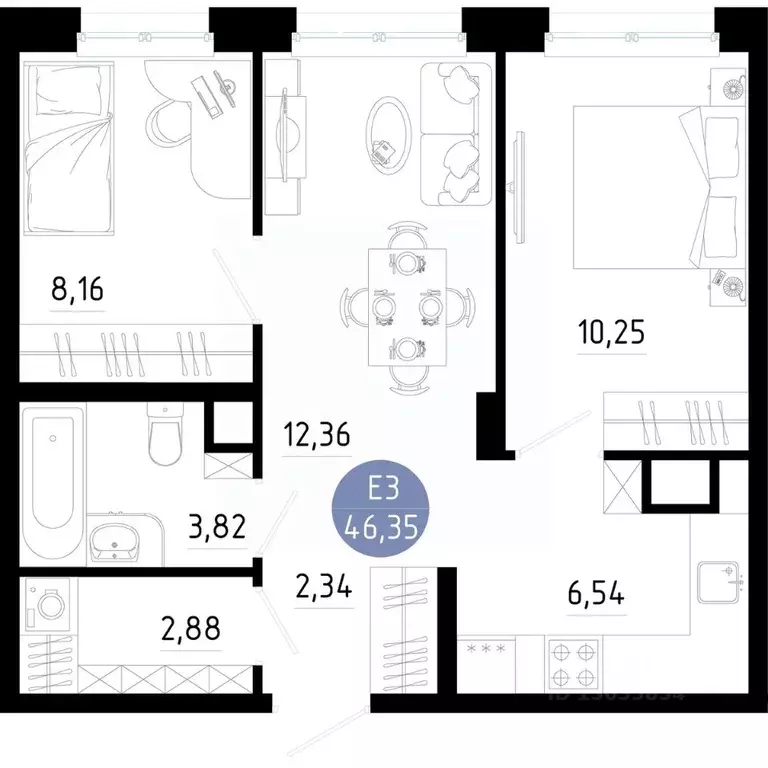 2-к кв. Рязанская область, Рязань 9-10-й кв-л,  (46.35 м) - Фото 1
