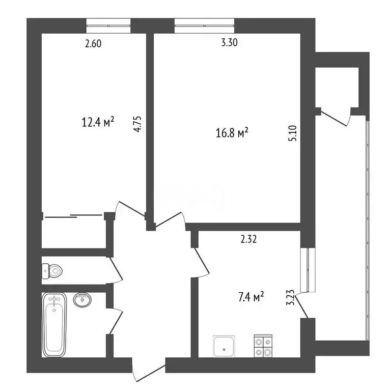 2-комнатная квартира: Тюмень, улица Дружбы, 165 (47.7 м) - Фото 1