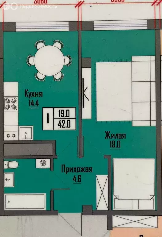 1-комнатная квартира: Чегем, Баксанское шоссе, 10 (42 м) - Фото 0