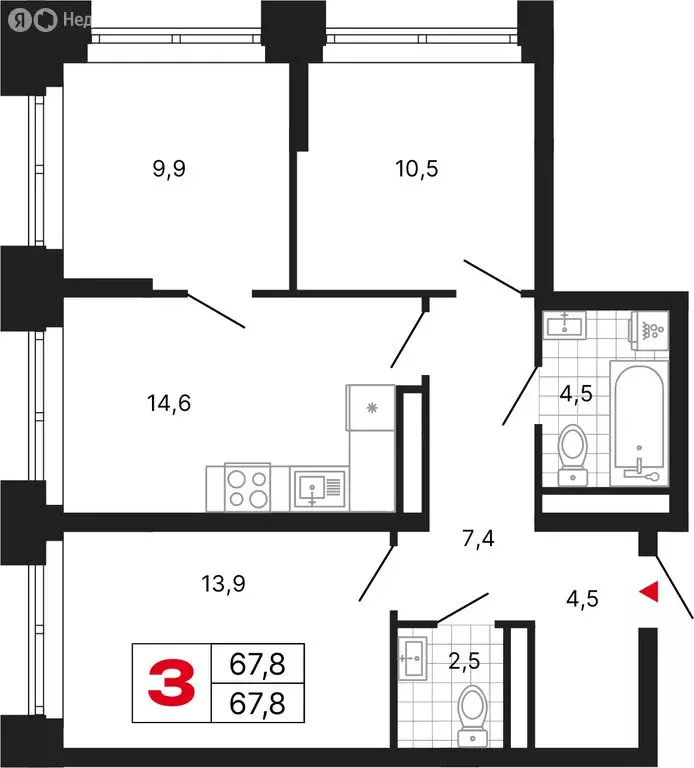 3-комнатная квартира: Москва, ЖК Бестселлер (67.8 м) - Фото 1