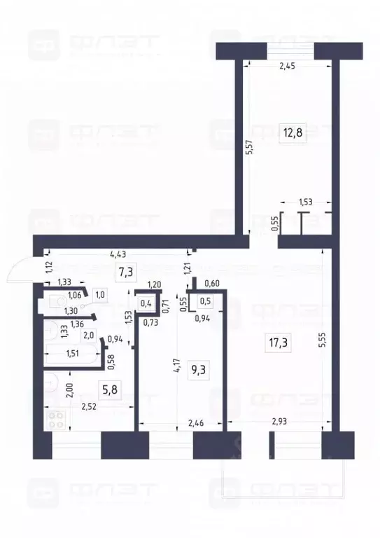 3-к кв. Татарстан, Казань ул. Академика Арбузова, 46/12 (58.0 м) - Фото 2