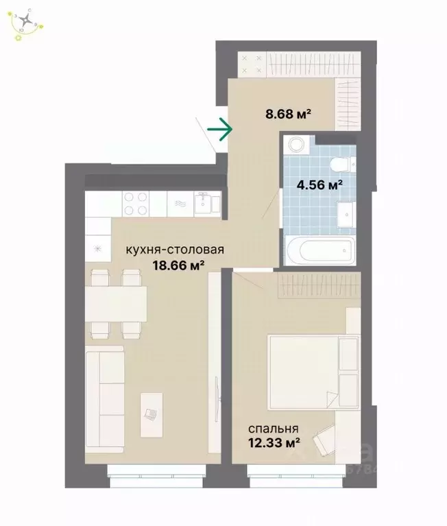 1-к кв. Свердловская область, Екатеринбург Эльмаш жилрайон,  (44.23 м) - Фото 0