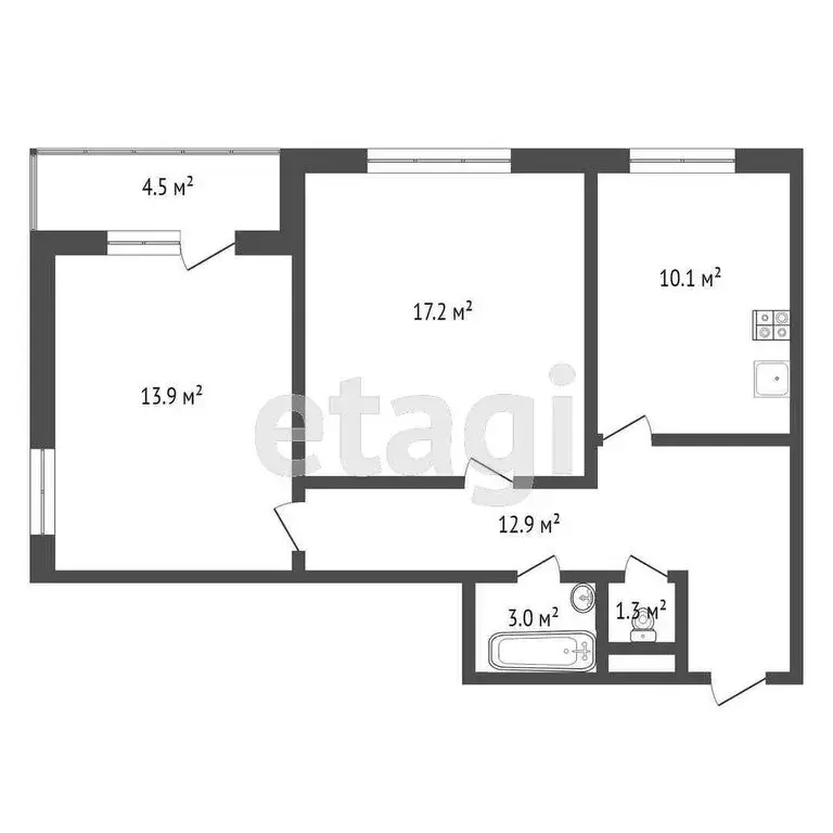 2-комнатная квартира: Тюмень, улица Мельникайте, 2к8 (58.7 м) - Фото 1