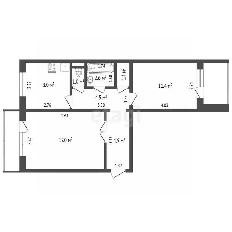 2-к кв. Калининградская область, Гурьевск Загородная ул., 4 (50.8 м) - Фото 1