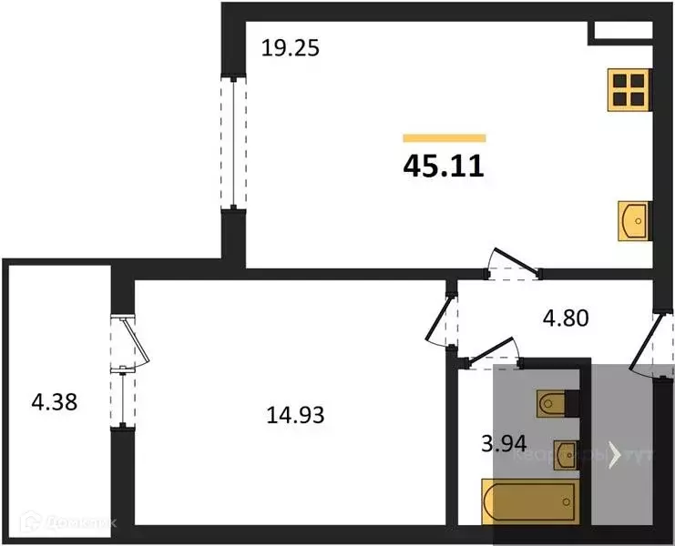 Продаётся 1-к квартира, 45.11 м - Фото 0