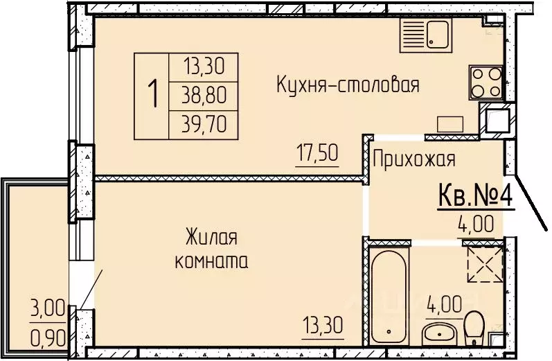 1-к кв. Ростовская область, Батайск ул. Макаровского, 4к1 (38.9 м) - Фото 0