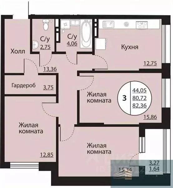 3-к кв. Воронежская область, Воронеж Московский просп., 138 (82.4 м) - Фото 0