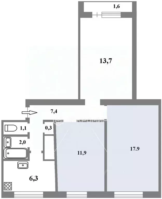 Комната Санкт-Петербург просп. Культуры, 29К7 (18.0 м) - Фото 2