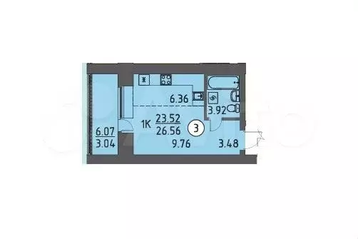 Квартира-студия, 26,6 м, 1/9 эт. - Фото 0