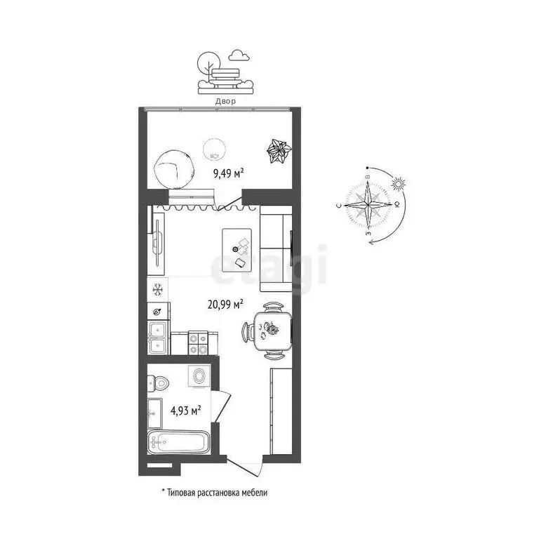 Квартира-студия: Патрушева, улица Александра Пушкина, 16 (25.9 м) - Фото 1