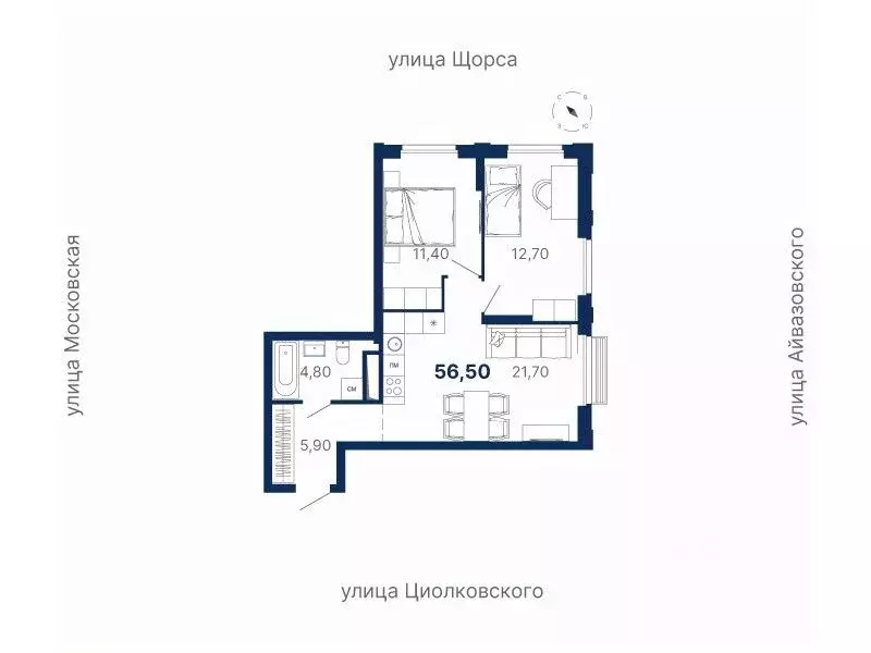 2-к кв. Свердловская область, Екатеринбург ул. Московская, 251 (56.5 ... - Фото 0