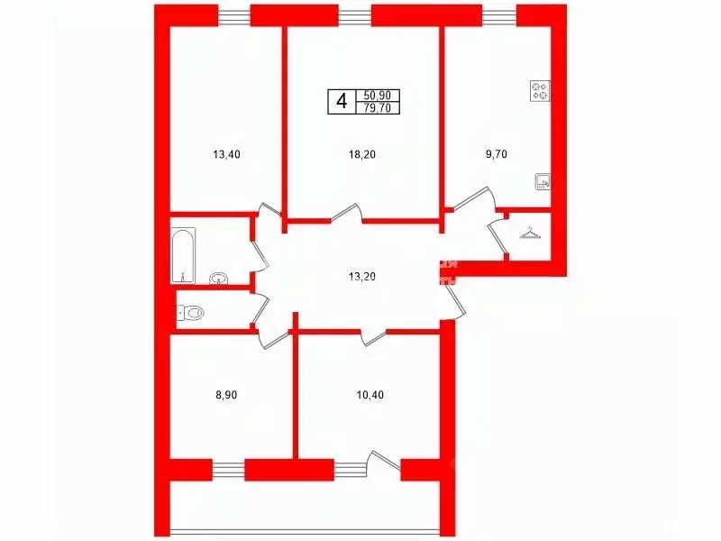 4-к кв. Ленинградская область, Отрадное Кировский район, ул. Гагарина, ... - Фото 1