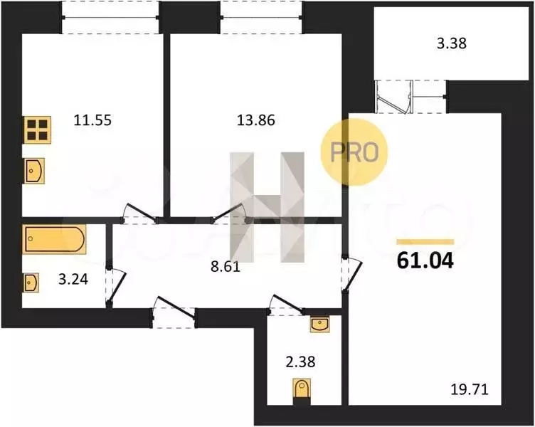 2-к. квартира, 61м, 5/10эт. - Фото 0