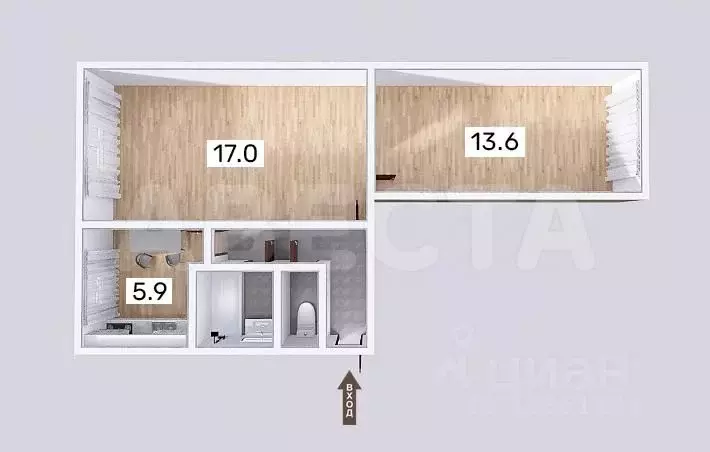 2-к кв. Омская область, Омск Городок Нефтяников мкр, ул. ... - Фото 2