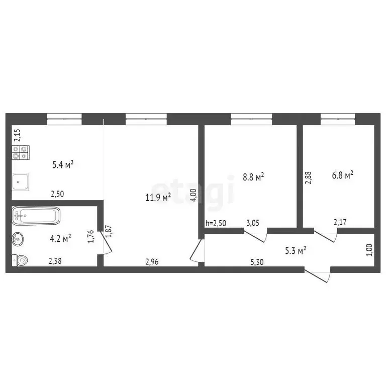 3-комнатная квартира: Дятьково, улица Ленина, 164 (41.8 м) - Фото 0