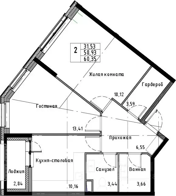 2-к кв. Санкт-Петербург Планерная ул., 97к2 (59.0 м) - Фото 1