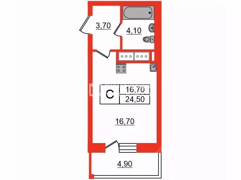 Студия Санкт-Петербург Дунайский просп., 7к7 (24.5 м) - Фото 1