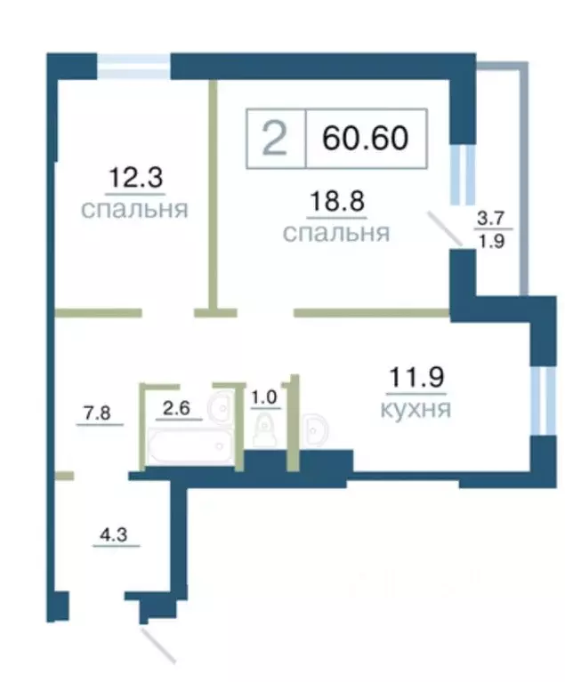 2-к кв. Красноярский край, Красноярск ул. Дубровинского, 110Б (60.6 м) - Фото 0