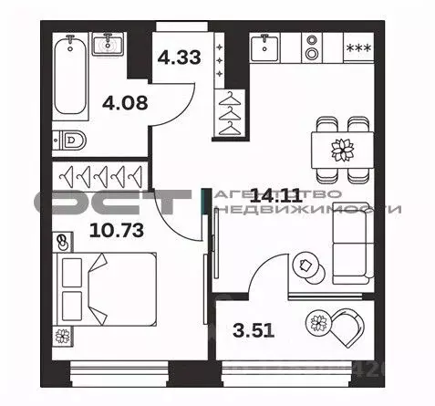 1-к кв. Тульская область, Тула Советская ул., 47 (36.76 м) - Фото 2