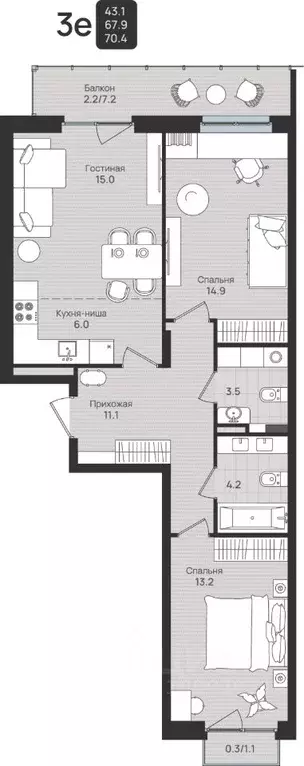 3-к кв. Пермский край, Пермь ул. Космонавта Беляева, 210 (70.4 м) - Фото 1