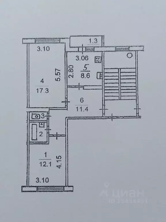 2-к кв. Псковская область, Псков ул. Новоселов, 15 (53.0 м) - Фото 1