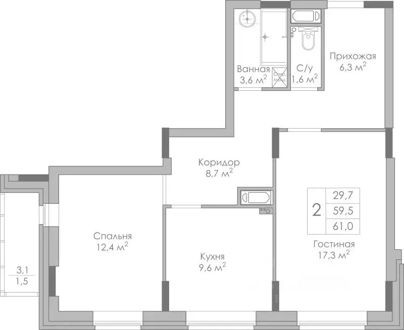 2-к кв. Липецкая область, Липецк Московская ул., 155 (61.0 м) - Фото 0