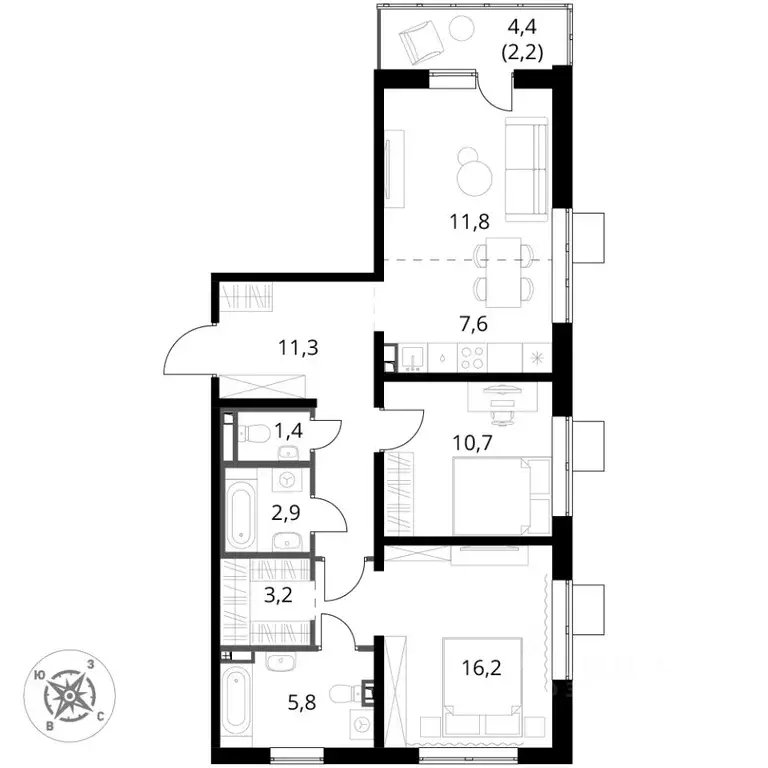 3-к кв. Московская область, Ленинский городской округ, д. Сапроново ... - Фото 2