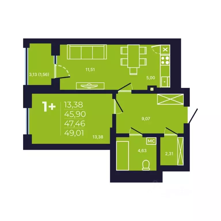 1-к кв. Башкортостан, Уфа ул. Майора Доставалова, 11 (47.6 м) - Фото 1