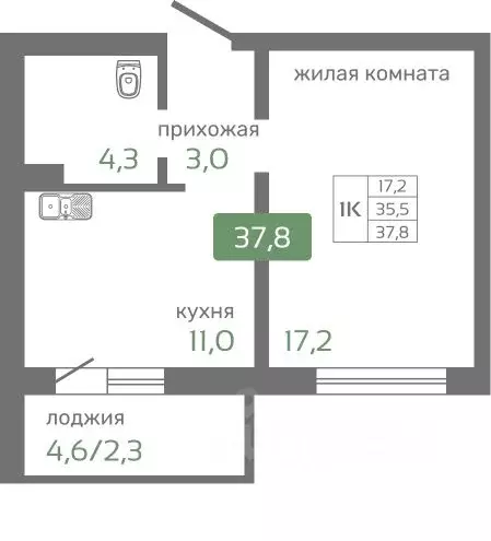 1-к кв. Красноярский край, Красноярск Норильская ул., с2 (37.8 м) - Фото 0