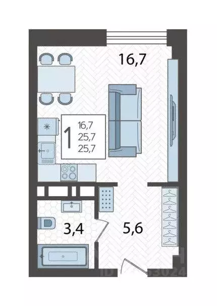 Студия Краснодарский край, Краснодар Уральская ул., 75к1 (25.7 м) - Фото 2