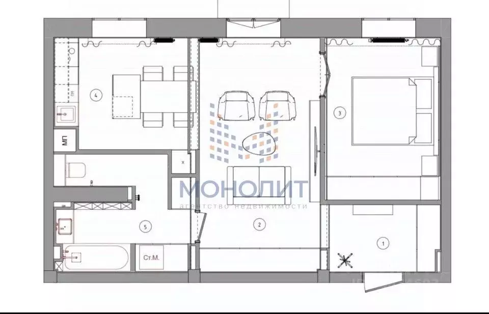 2-к кв. Москва Кутузовский просп., 4/2 (52.23 м) - Фото 2
