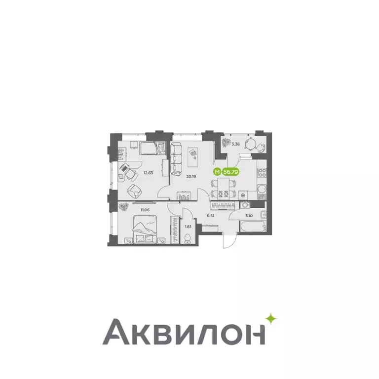 2-к кв. Архангельская область, Архангельск АКвартал жилой комплекс ... - Фото 1