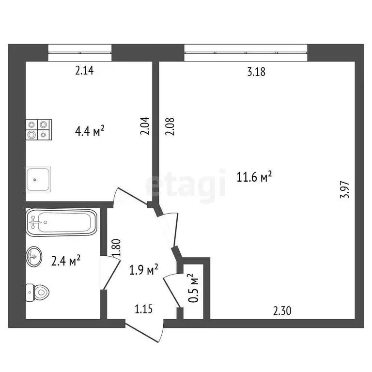 Квартира, 1 комната, 20.8 м - Фото 1