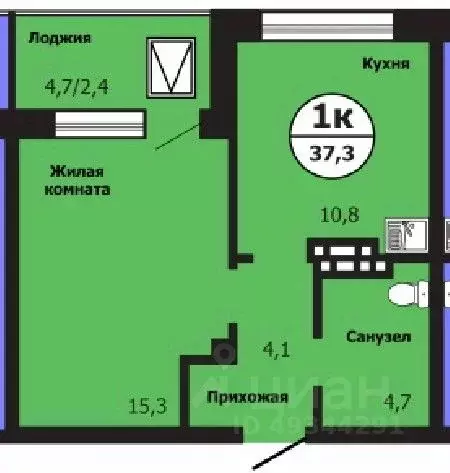 1-к кв. Красноярский край, Красноярск ул. Лесников, 51Б (37.3 м) - Фото 0