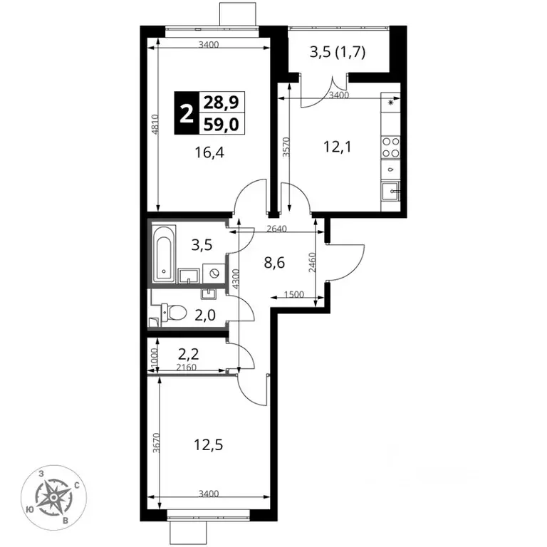 2-к кв. Московская область, Ленинский городской округ, пос. Ленинский ... - Фото 1