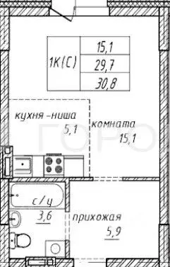 1-к кв. Алтайский край, Барнаул ул. Юрина, 118Д (30.8 м) - Фото 2