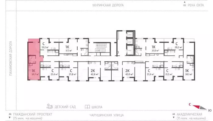 1-к. квартира, 30,7 м, 18/24 эт. - Фото 1
