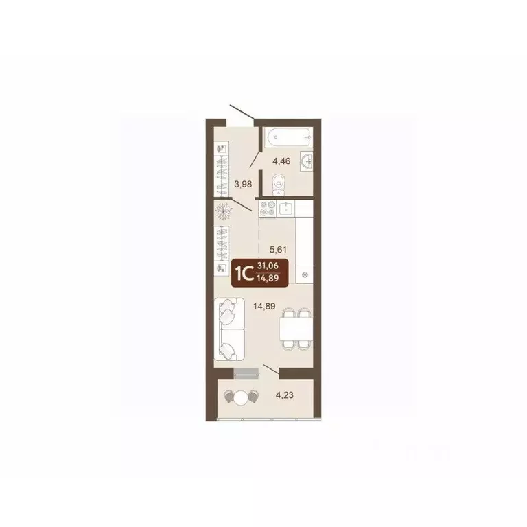 Студия Кемеровская область, Кемерово 58В мкр, 1 (31.06 м) - Фото 0