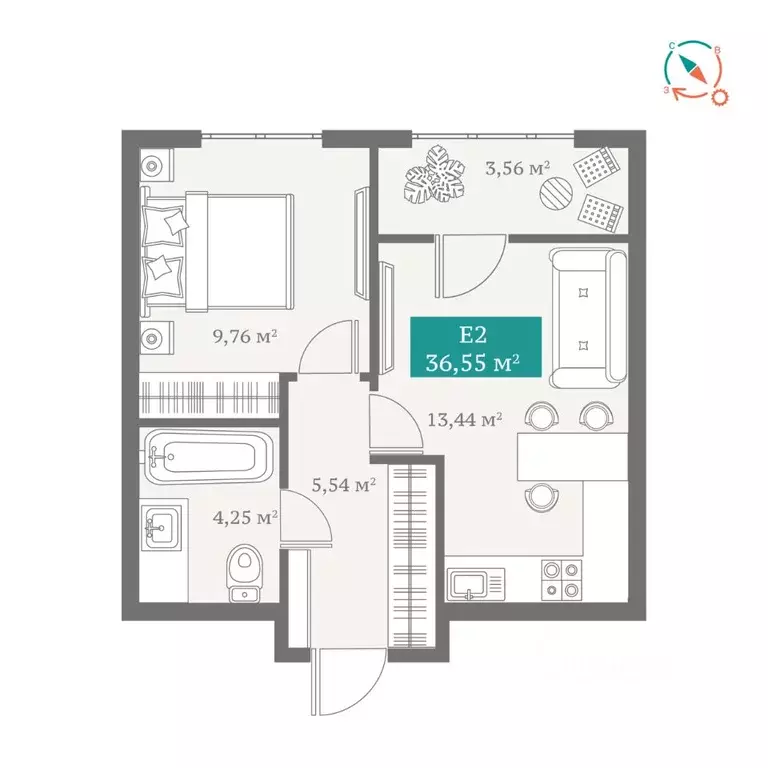 1-к кв. Тюменская область, Тюмень ул. Алматинская, 10 (36.55 м) - Фото 0