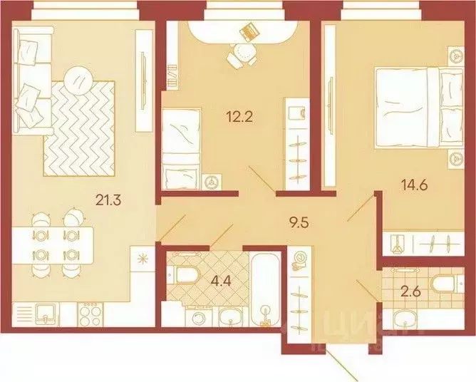 3-к кв. Пензенская область, Пенза ул. Минская, 25 (64.6 м) - Фото 0