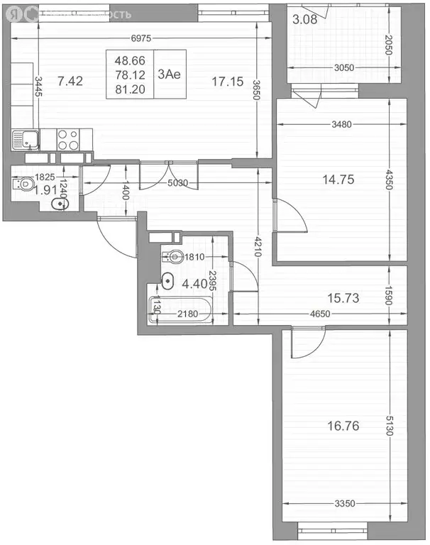 3-комнатная квартира: Казань, улица Петра Полушкина, 10/2 (81.2 м) - Фото 1