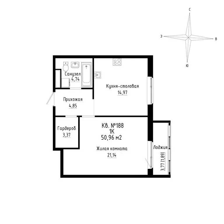 1-комнатная квартира: Новый, ЖК ДНС Сити (50.96 м) - Фото 0