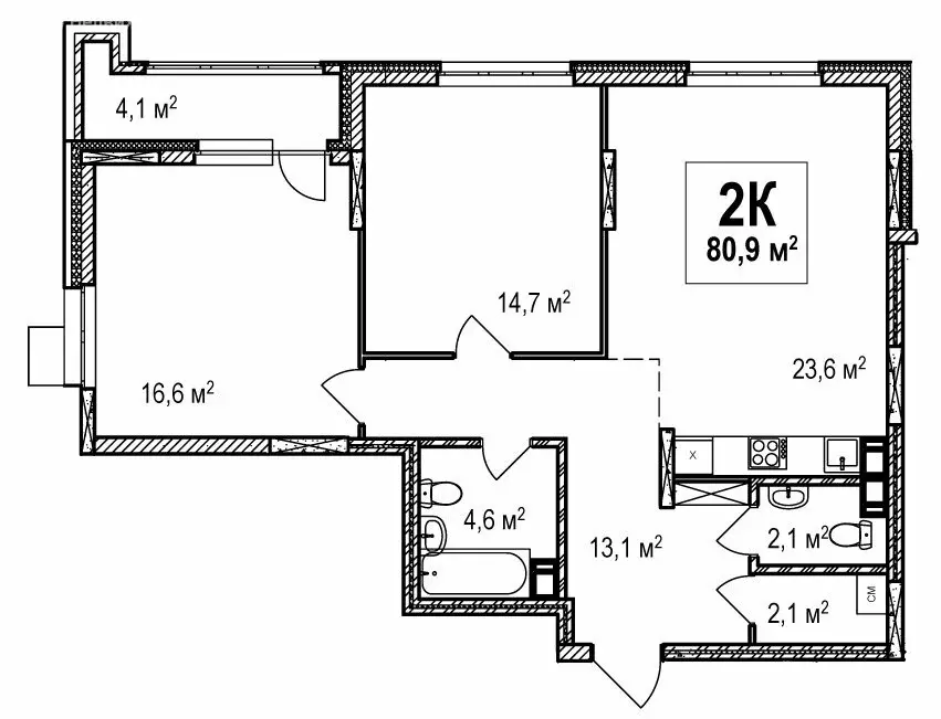 2-комнатная квартира: Нижний Новгород, проспект Гагарина, 36к4 (80.9 ... - Фото 0