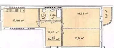 2-к. квартира, 74 м, 3/4 эт. - Фото 0