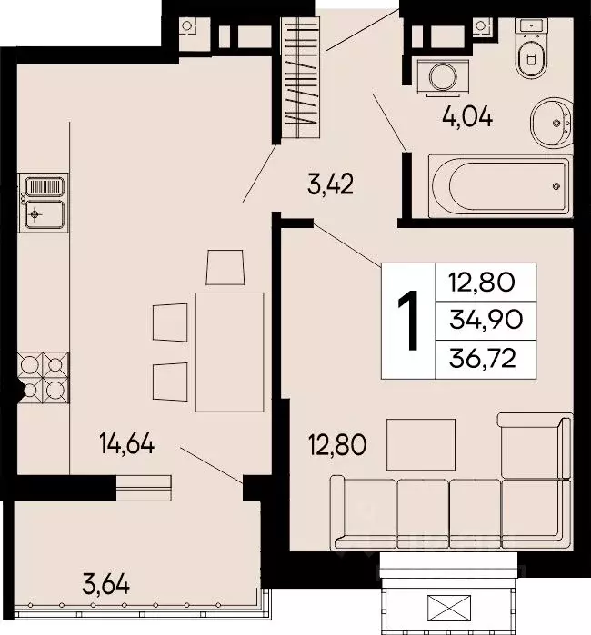 1-к кв. Адыгея, Майкоп 9 Мая ул. (36.72 м) - Фото 1