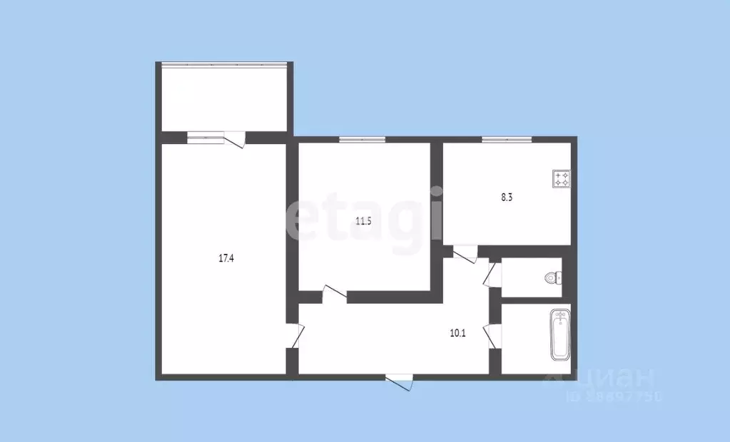 2-к кв. Карачаево-Черкесия, Черкесск ул. Карла Маркса, 101 (50.8 м) - Фото 1