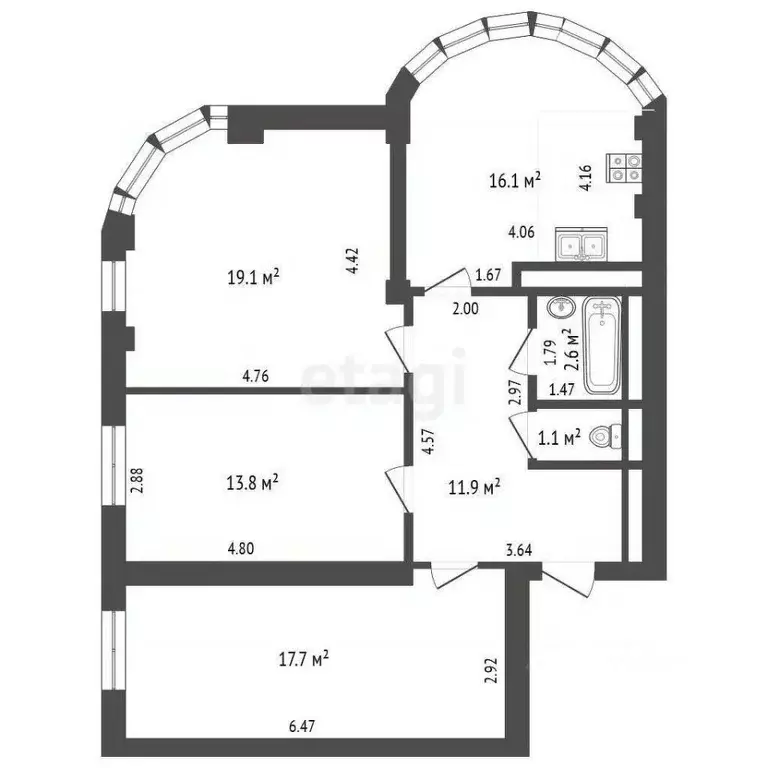 3-к кв. Ростовская область, Ростов-на-Дону просп. Королева, 18б (83.5 ... - Фото 1